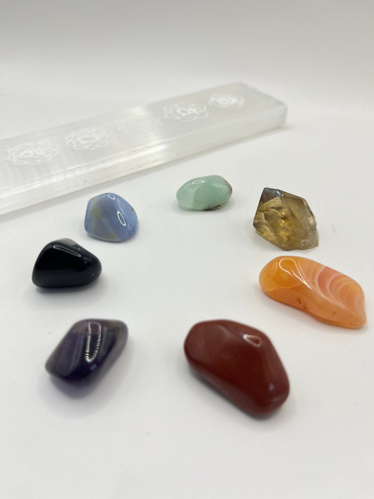 Chakra set met seleniet oplaadschrijf